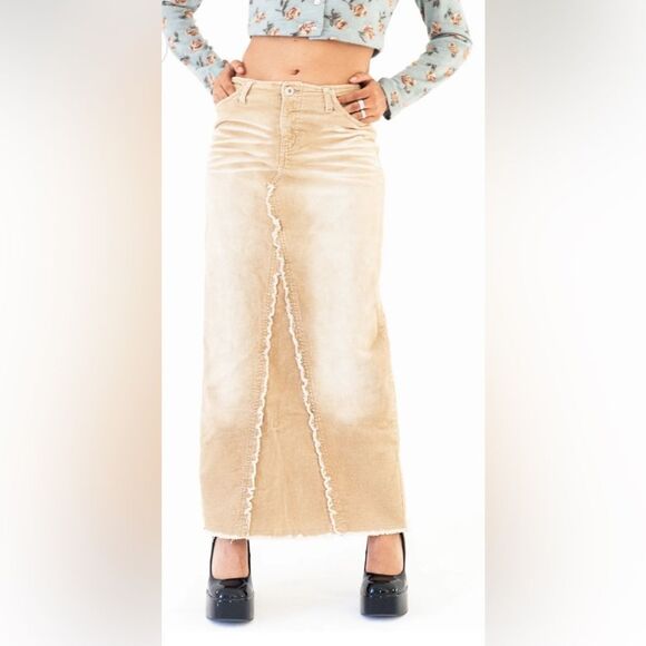 rave Dresses & Skirts - Rave For Real Stretch Cord Skirt Brown Size 7 NWT